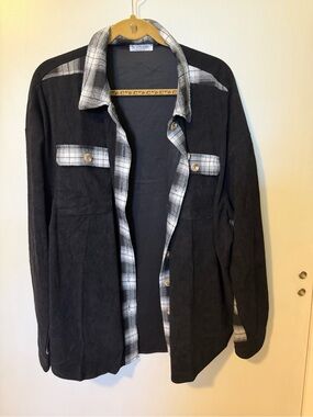 Black Corduroy and plaid Flannel-Lined Women’s Button up Shacket